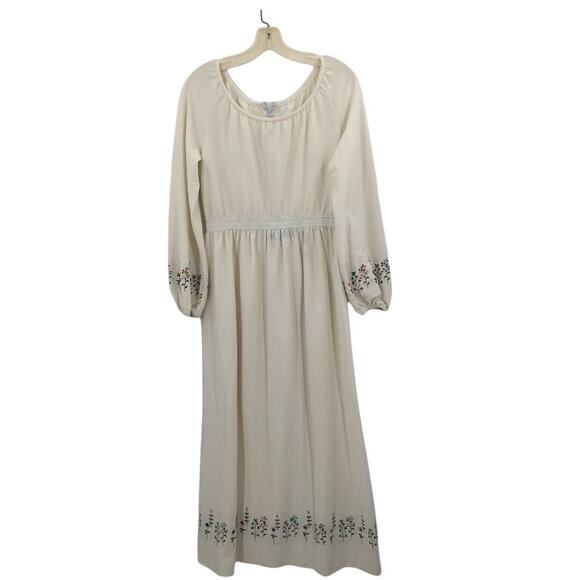 Leslie Fay Dresses & Skirts - Vintage Leslie Fay Cream Dress Embroidery Maxi Long Sleeve cOTTON bLEND MEDIUM